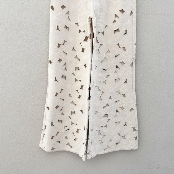 Cynthia Rowley Flora Cutout Jeans High Waist Wide Leg Cream Floral Lace Denim 26 - Picture 8 of 15